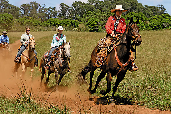 Riding on the trails of the Baldwin family at Piiholo Ranch.