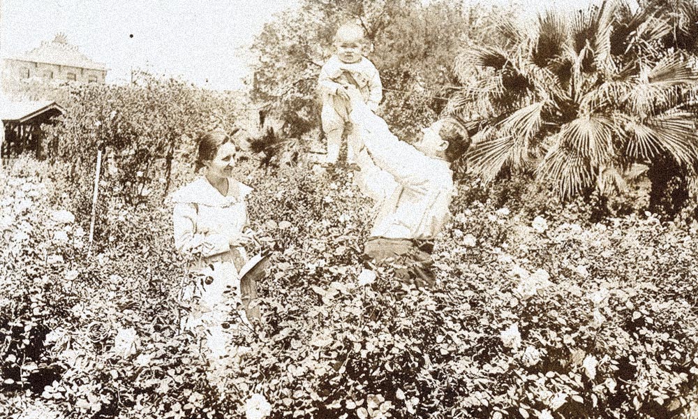 Pioneer Eugene Frances Sanguinetti holding daughter Rosemarie with wife Lilah