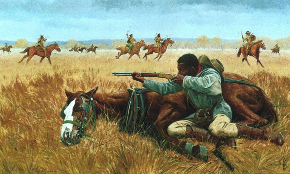 Britt Johnson raid aiming rifle horse lying