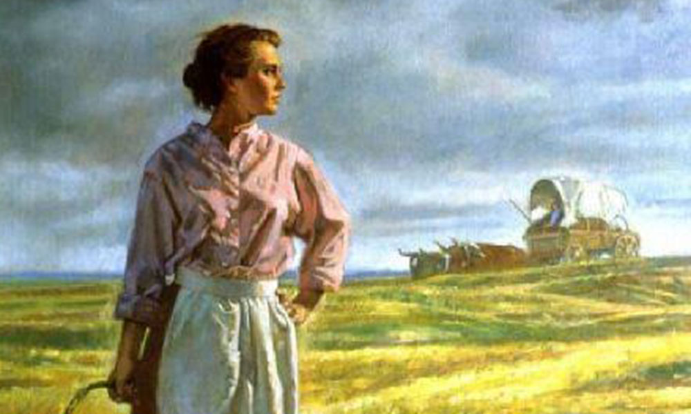 pioneer woman in a field holding a basket true west magazine