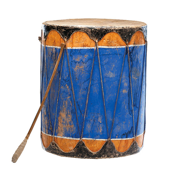 blue and orange wooden drum artifact true west magazine
