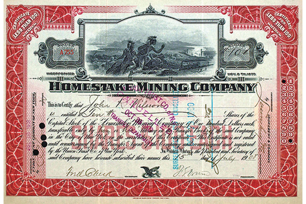 homestake mining company red certificate true west magazine