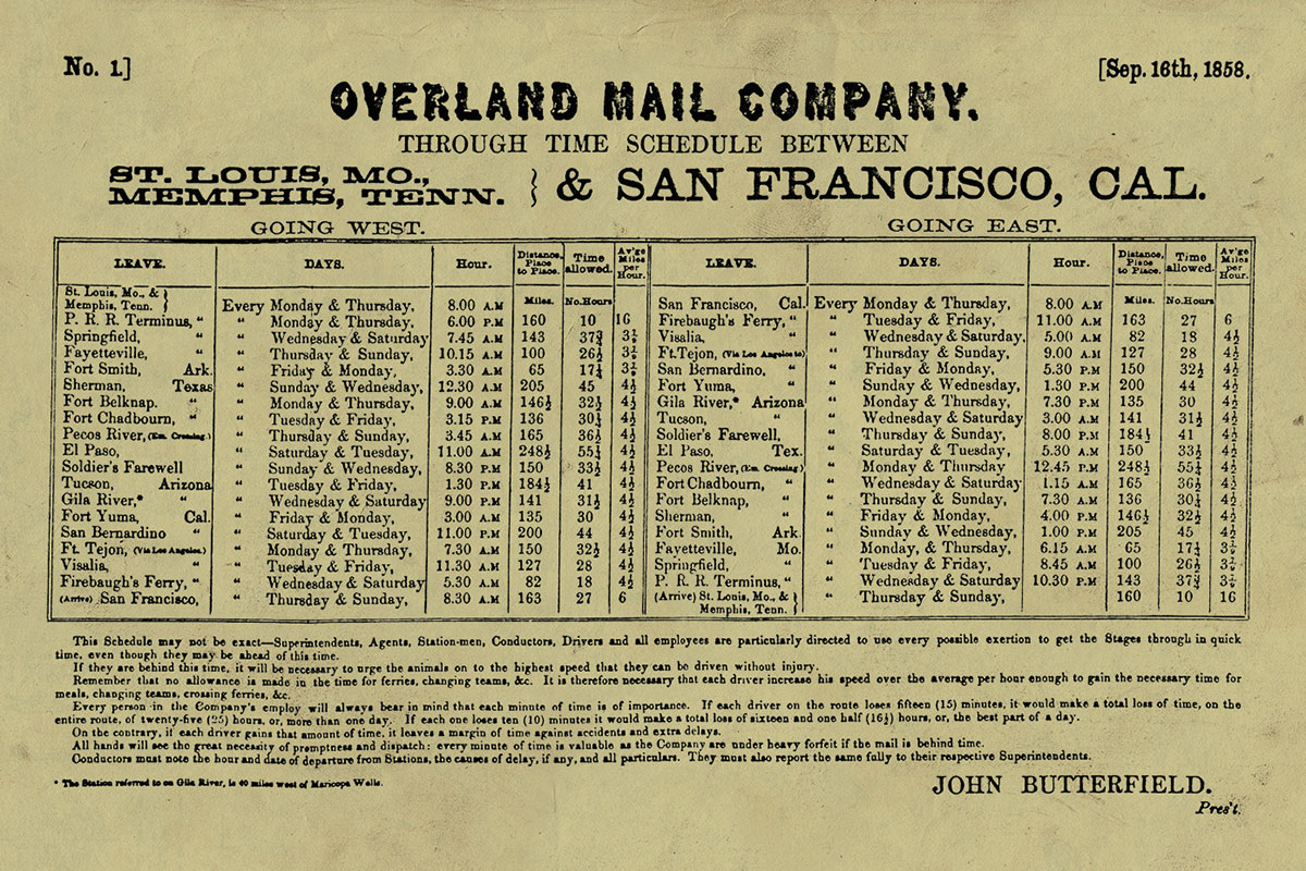 published time table overland mail company true west magazine